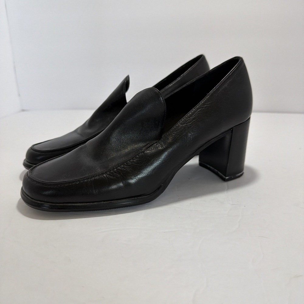 Apostrophe black block heel loafers 6